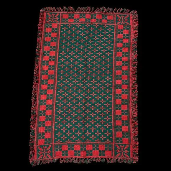 Vintage Tapestry Rug Throw Wall Hanging Hayim 1994 Christmas Red Green Fringe - Picture 2 of 10